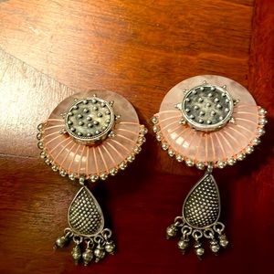 Rose quartz and silver clip earrings